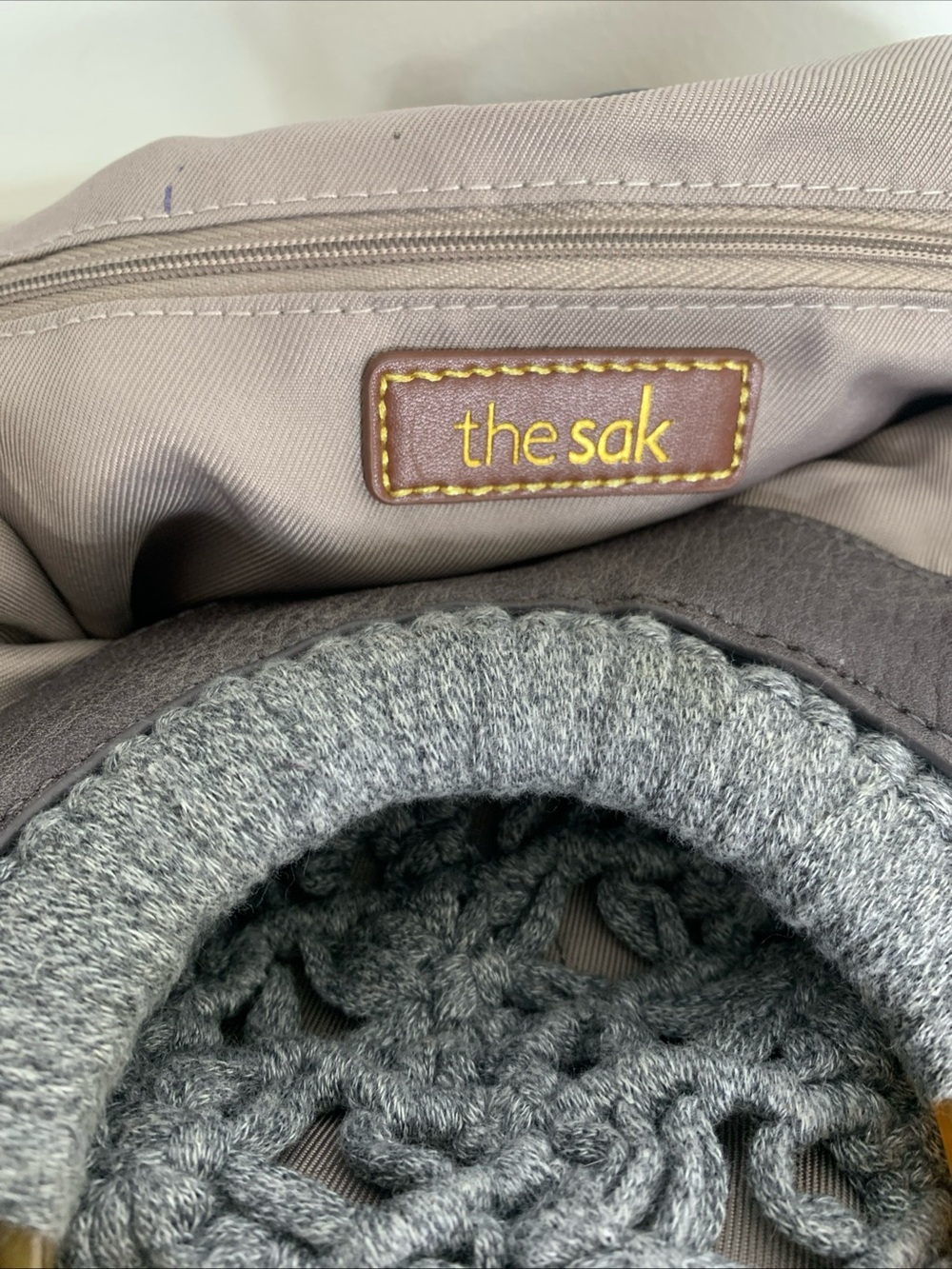 Sak Helena Crochet Circle Handle Crossbody Tortoise Shell Ring Top Handle Gray - Picture 10 of 15